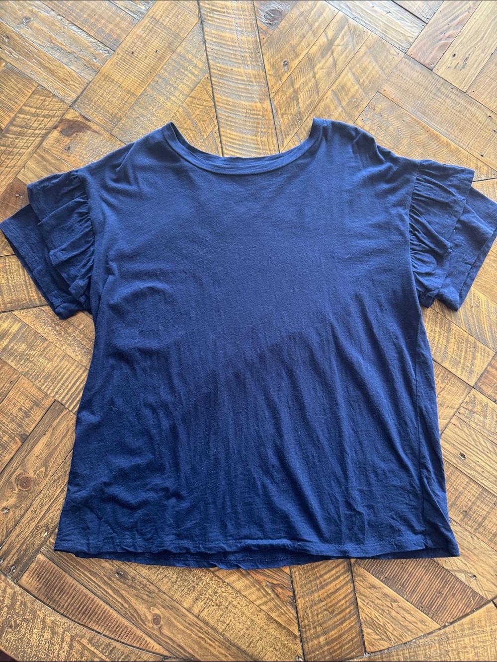 crown & ivy Women’s Navy Ruffle Sleeve Tee Sz 1XL